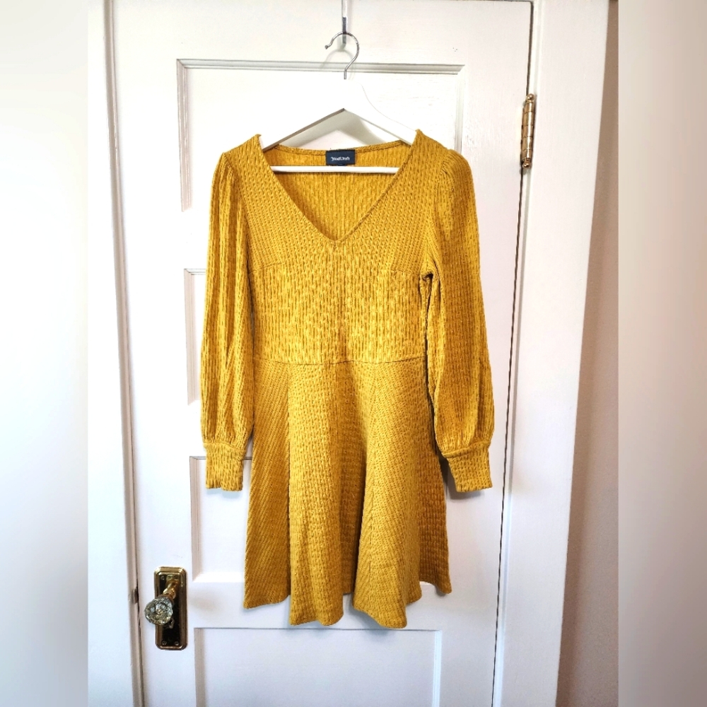 Modcloth Mustard fit and flare sweater dress size M